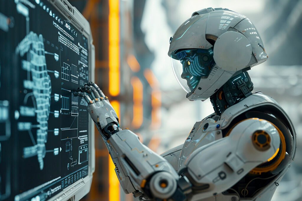 futuristic scene with high tech robot used construction industry